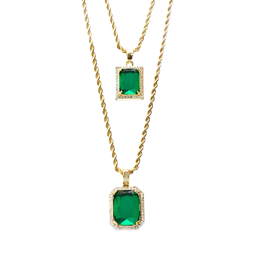 Silver Plated Double Square Green Ruby 22