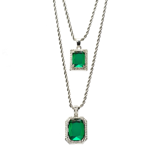 Silver Plated Double Square Green Ruby 22